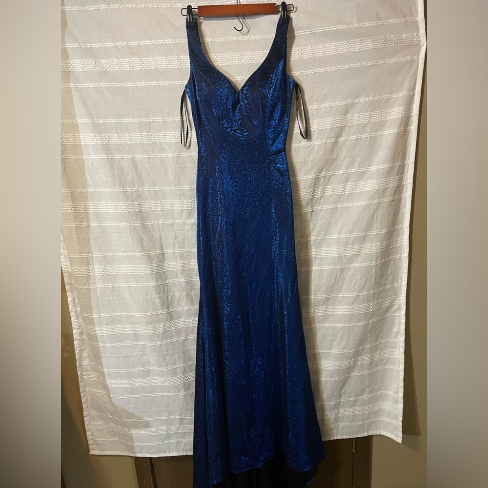 Lucci Lu Shimmer Royal Blue V Neck Designer Long Prom & Bridal Maxi Dress